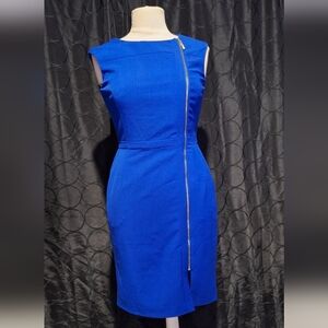 Ellen Tracy Blue Asymmetrical Ruffled Sheath Dress
